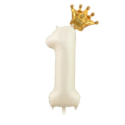 2бр. Кремави балони с числа с корона Фолиев балон 1 2 3 4 5 6 Рожден ден Декорация на сватбено тържество Baby Shower Air Helium Globos