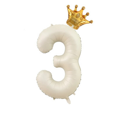 2бр. Кремави балони с числа с корона Фолиев балон 1 2 3 4 5 6 Рожден ден Декорация на сватбено тържество Baby Shower Air Helium Globos