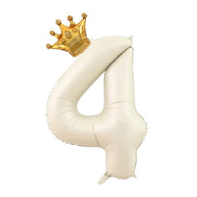 2бр. Кремави балони с числа с корона Фолиев балон 1 2 3 4 5 6 Рожден ден Декорация на сватбено тържество Baby Shower Air Helium Globos