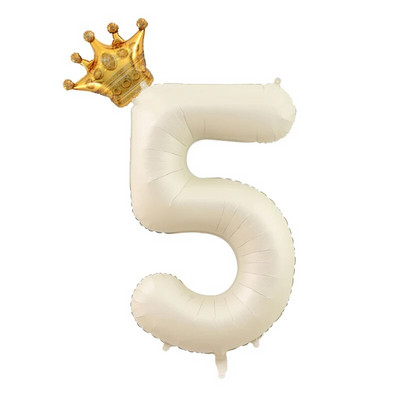 2бр. Кремави балони с числа с корона Фолиев балон 1 2 3 4 5 6 Рожден ден Декорация на сватбено тържество Baby Shower Air Helium Globos