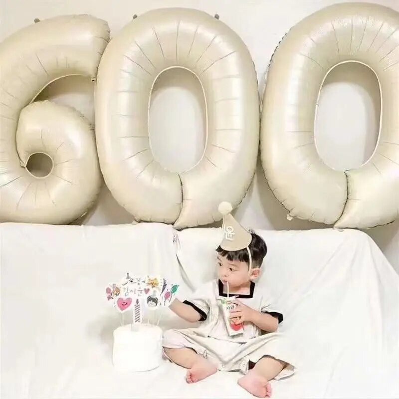 2бр. Кремави балони с числа с корона Фолиев балон 1 2 3 4 5 6 Рожден ден Декорация на сватбено тържество Baby Shower Air Helium Globos