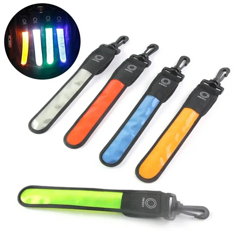 Šviečianti kuprinės įspėjamoji lemputė LED naktinis važiavimas dviračiu bėgimo saugos įspėjamasis ženklas šviečia tamsoje.