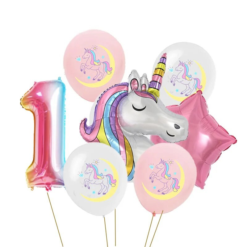 1 set de baloane tematice pentru petrecere cu unicorn Baloane din folie de nor pentru fete de 1 an Decoratiuni pentru petrecerea de aniversare cu unicorn Mingi pentru baby shower