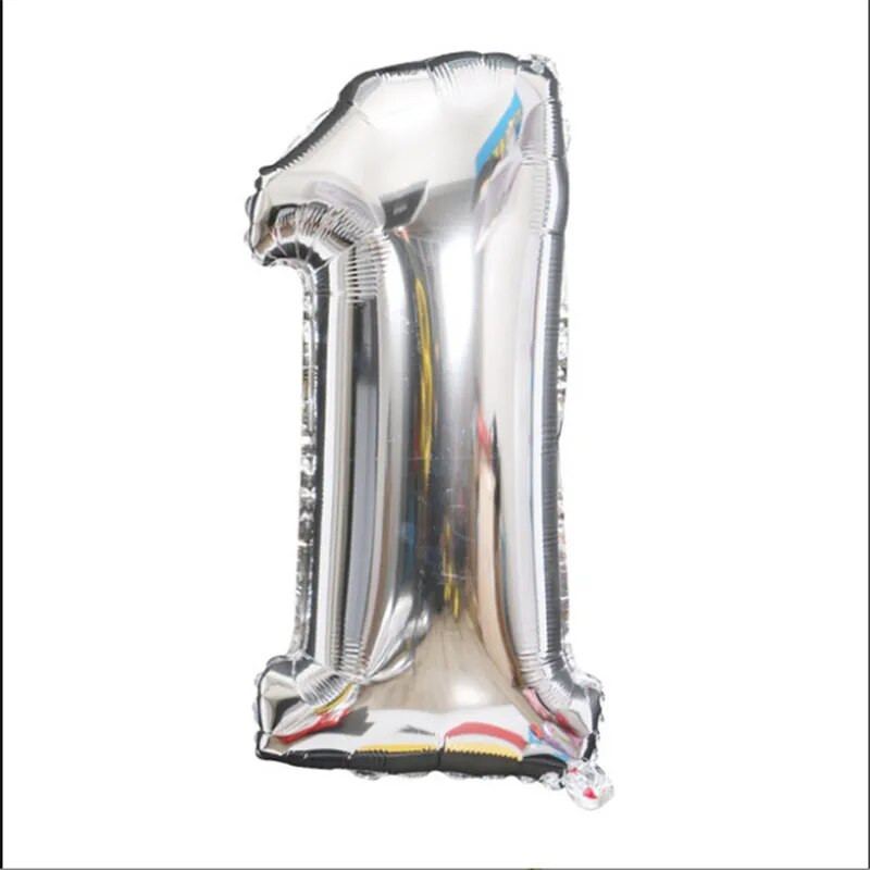 16/32/ 40 inch Balon cu folie pentru ziua de naștere, decorație digitală cu heliu, argintiu pentru copii