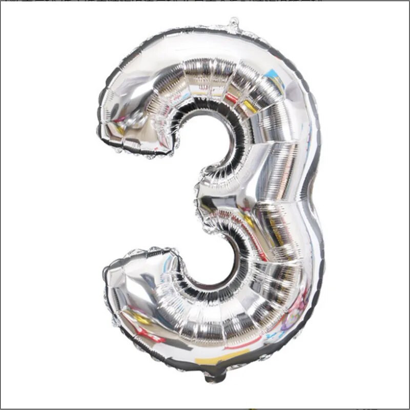 16/32/ 40 inch Balon cu folie pentru ziua de naștere, decorație digitală cu heliu, argintiu pentru copii