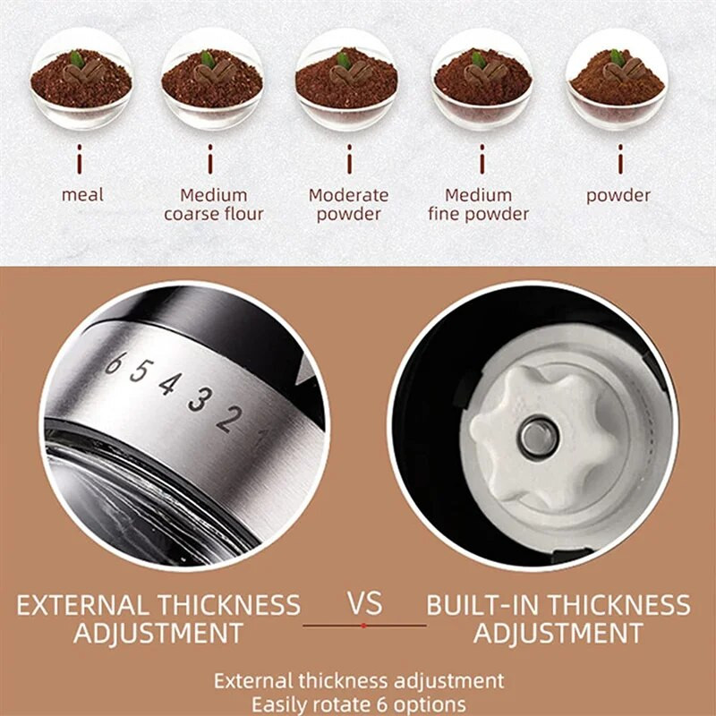 Ručni mlinac za kavu Prijenosni ručni mlinac za kavu s keramičkim brusima 6/8 Podesivi konusni mlin za kavu od nehrđajućeg čelika