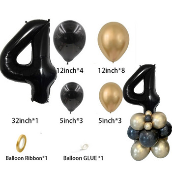 1 комплект кула от златни черни балони с фолиен балон с черни числа 1-9 за мъже 30 40 50 60 Декорации за рожден ден Подаръци Направи си сам