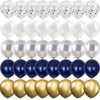 40/14 БР. Тъмно сини златисто сребърни метални латексови балони с конфети Рожден ден Сватба BabyShower Декорации Нова година Globos