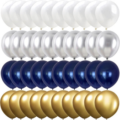 40/14 buc. Baloane confetti din latex, albastru închis, auriu, argintiu, metal, naștere, nuntă, decorațiuni pentru babyshower, Globos de Anul Nou