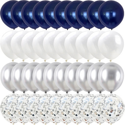 40/14 buc. Baloane confetti din latex, albastru închis, auriu, argintiu, metal, naștere, nuntă, decorațiuni pentru babyshower, Globos de Anul Nou