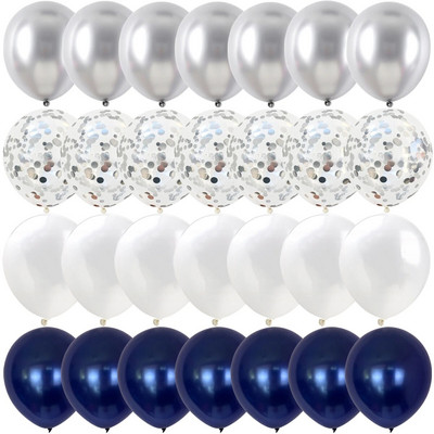 40/14 buc. Baloane confetti din latex, albastru închis, auriu, argintiu, metal, naștere, nuntă, decorațiuni pentru babyshower, Globos de Anul Nou
