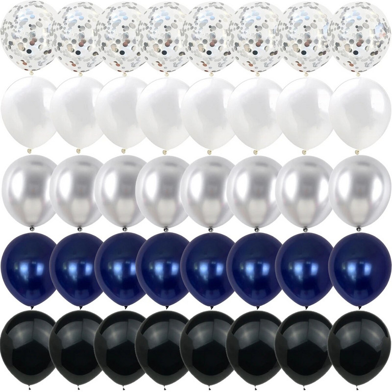 40/14 buc. Baloane confetti din latex, albastru închis, auriu, argintiu, metal, naștere, nuntă, decorațiuni pentru babyshower, Globos de Anul Nou