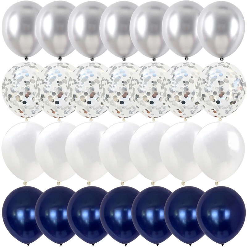 40/14 buc. Baloane confetti din latex, albastru închis, auriu, argintiu, metal, naștere, nuntă, decorațiuni pentru babyshower, Globos de Anul Nou