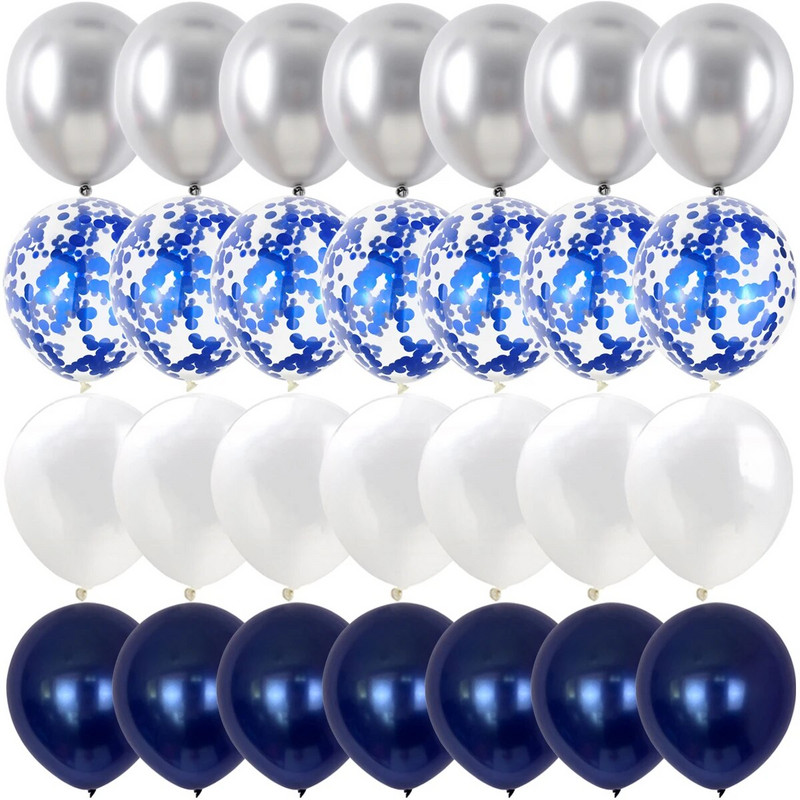 40/14 buc. Baloane confetti din latex, albastru închis, auriu, argintiu, metal, naștere, nuntă, decorațiuni pentru babyshower, Globos de Anul Nou