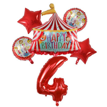 Комплект балони за шатра за рожден ден на Red Circus 30-инчов фолио номер Air Globos Тематично парти с животни Декорации за рожден ден на деца Детски играчки