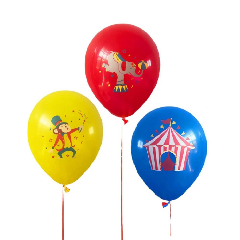 Cirko teminis gimtadienio vakarėlio balionas, Klouno magijos latekso balionų rinkinys, Karnavalinio vakarėlio scenos dekoravimas, 10 vnt.