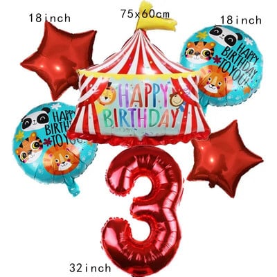 Μπαλόνια Σκηνής Τσίρκου Μπλε Αριθμός Αλουμινίου 32 ιντσών Μπαλόνι Λιοντάρι Τίγρη Θέμα Ζώο Παιδικό πάρτι γενεθλίων Διακόσμηση Κήπος σπιτιού