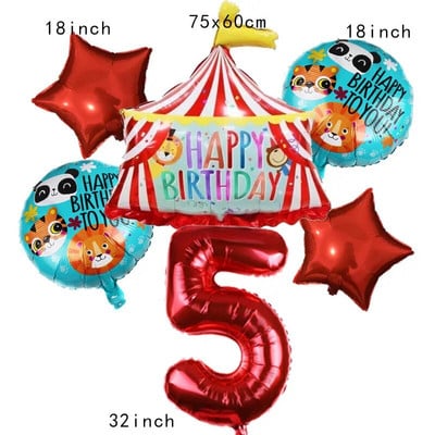 Μπαλόνια Σκηνής Τσίρκου Μπλε Αριθμός Αλουμινίου 32 ιντσών Μπαλόνι Λιοντάρι Τίγρη Θέμα Ζώο Παιδικό πάρτι γενεθλίων Διακόσμηση Κήπος σπιτιού
