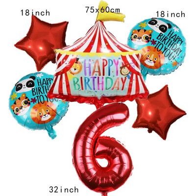 Μπαλόνια Σκηνής Τσίρκου Μπλε Αριθμός Αλουμινίου 32 ιντσών Μπαλόνι Λιοντάρι Τίγρη Θέμα Ζώο Παιδικό πάρτι γενεθλίων Διακόσμηση Κήπος σπιτιού