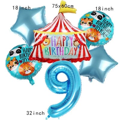 Μπαλόνια Σκηνής Τσίρκου Μπλε Αριθμός Αλουμινίου 32 ιντσών Μπαλόνι Λιοντάρι Τίγρη Θέμα Ζώο Παιδικό πάρτι γενεθλίων Διακόσμηση Κήπος σπιτιού