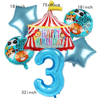 Μπαλόνια Σκηνής Τσίρκου Μπλε Αριθμός Αλουμινίου 32 ιντσών Μπαλόνι Λιοντάρι Τίγρη Θέμα Ζώο Παιδικό πάρτι γενεθλίων Διακόσμηση Κήπος σπιτιού