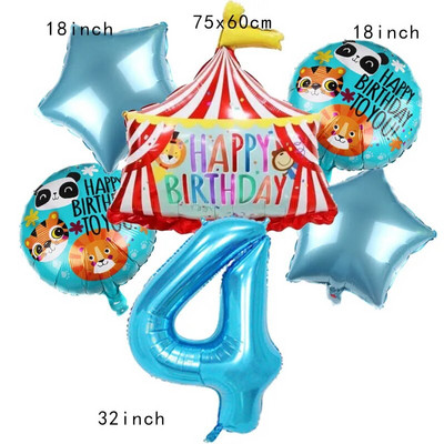 Μπαλόνια Σκηνής Τσίρκου Μπλε Αριθμός Αλουμινίου 32 ιντσών Μπαλόνι Λιοντάρι Τίγρη Θέμα Ζώο Παιδικό πάρτι γενεθλίων Διακόσμηση Κήπος σπιτιού