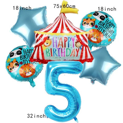 Μπαλόνια Σκηνής Τσίρκου Μπλε Αριθμός Αλουμινίου 32 ιντσών Μπαλόνι Λιοντάρι Τίγρη Θέμα Ζώο Παιδικό πάρτι γενεθλίων Διακόσμηση Κήπος σπιτιού