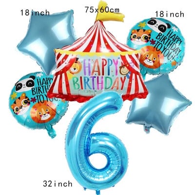 Μπαλόνια Σκηνής Τσίρκου Μπλε Αριθμός Αλουμινίου 32 ιντσών Μπαλόνι Λιοντάρι Τίγρη Θέμα Ζώο Παιδικό πάρτι γενεθλίων Διακόσμηση Κήπος σπιτιού