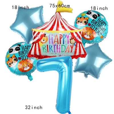Μπαλόνια Σκηνής Τσίρκου Μπλε Αριθμός Αλουμινίου 32 ιντσών Μπαλόνι Λιοντάρι Τίγρη Θέμα Ζώο Παιδικό πάρτι γενεθλίων Διακόσμηση Κήπος σπιτιού