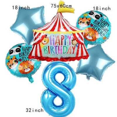 Μπαλόνια Σκηνής Τσίρκου Μπλε Αριθμός Αλουμινίου 32 ιντσών Μπαλόνι Λιοντάρι Τίγρη Θέμα Ζώο Παιδικό πάρτι γενεθλίων Διακόσμηση Κήπος σπιτιού