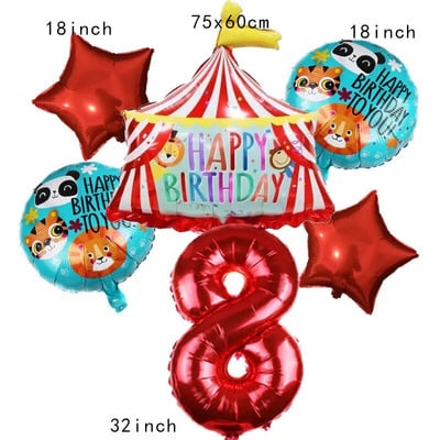 Μπαλόνια Σκηνής Τσίρκου Μπλε Αριθμός Αλουμινίου 32 ιντσών Μπαλόνι Λιοντάρι Τίγρη Θέμα Ζώο Παιδικό πάρτι γενεθλίων Διακόσμηση Κήπος σπιτιού