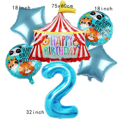Μπαλόνια Σκηνής Τσίρκου Μπλε Αριθμός Αλουμινίου 32 ιντσών Μπαλόνι Λιοντάρι Τίγρη Θέμα Ζώο Παιδικό πάρτι γενεθλίων Διακόσμηση Κήπος σπιτιού