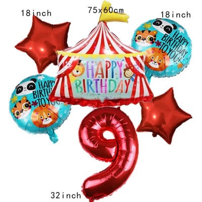 Μπαλόνια Σκηνής Τσίρκου Μπλε Αριθμός Αλουμινίου 32 ιντσών Μπαλόνι Λιοντάρι Τίγρη Θέμα Ζώο Παιδικό πάρτι γενεθλίων Διακόσμηση Κήπος σπιτιού