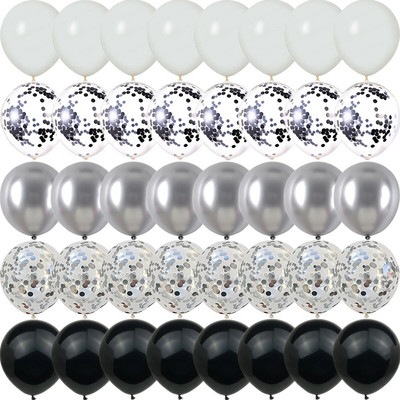40 vnt. sidabro perlamutrinio metalo latekso vakarėlio konfeti balionai gimtadienio vestuvėms BabyShower dekoracijos Naujųjų metų Globos