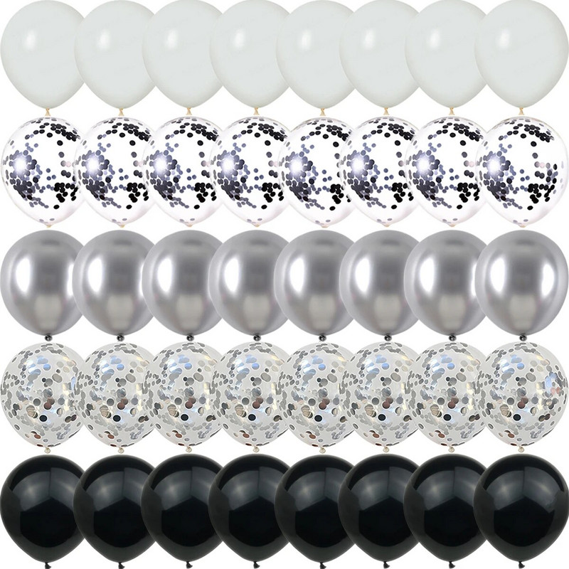 40 vnt. sidabro perlamutrinio metalo latekso vakarėlio konfeti balionai gimtadienio vestuvėms BabyShower dekoracijos Naujųjų metų Globos
