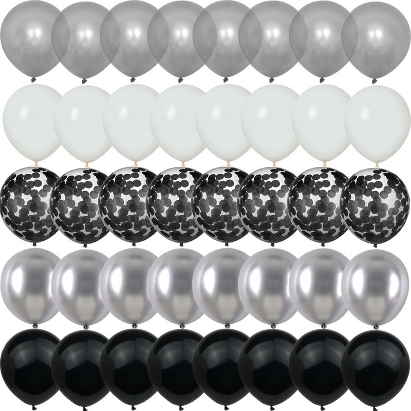 40 vnt. sidabro perlamutrinio metalo latekso vakarėlio konfeti balionai gimtadienio vestuvėms BabyShower dekoracijos Naujųjų metų Globos