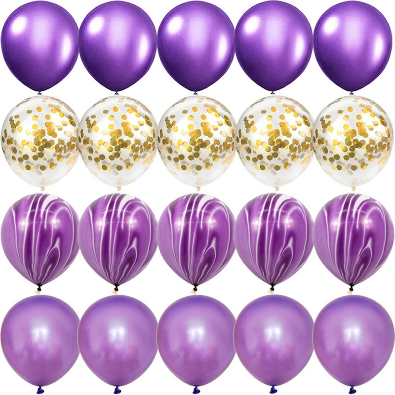 Ljubičasti zlatni mat baloni Srebrni balon s konfetima Vjenčanje Valentinovo Baby Shower Dekoracije za rođendanske zabave