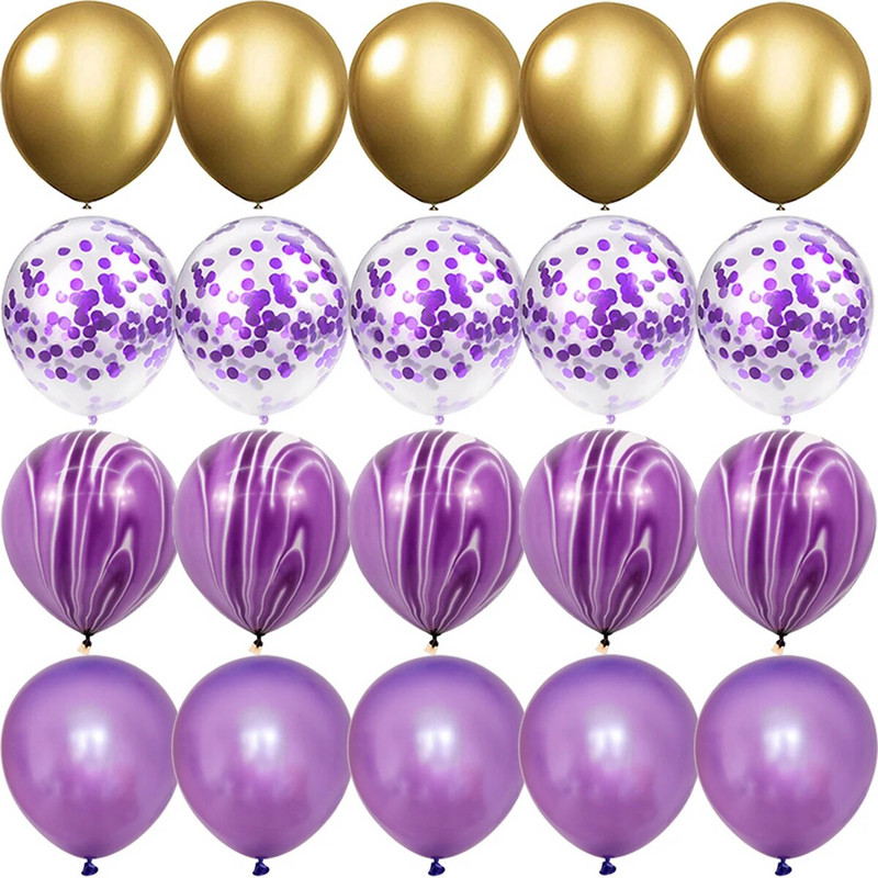 Ljubičasti zlatni mat baloni Srebrni balon s konfetima Vjenčanje Valentinovo Baby Shower Dekoracije za rođendanske zabave