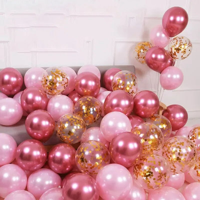 15 vnt rožinės spalvos konfeti metaliniai latekso balionai su gimtadieniu vakarėlio dekoracijos suaugusiems vaikams berniukui mergaitei kūdikio dušo reikmenys vestuvėms
