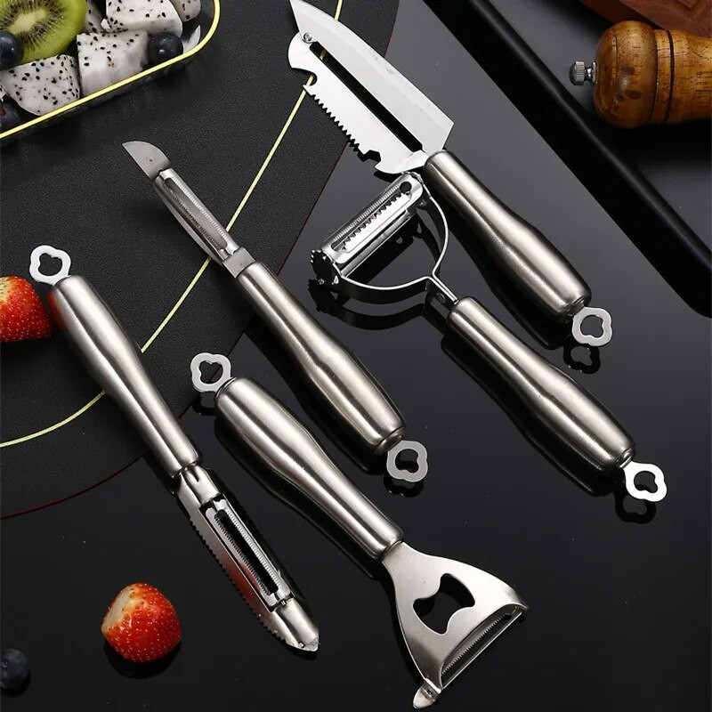 Rozsdamentes acél Zöldségek Gyümölcshámozó Kétfejű többfunkciós bőrgyalu vastagított nyelű Konyhai szerszámok Kiegészítők