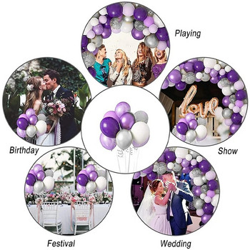40PCS Коледни сребърни бели лилави метални латексови балони с конфети Сватбени декорации Матирани глобуси Декорации за рожден ден