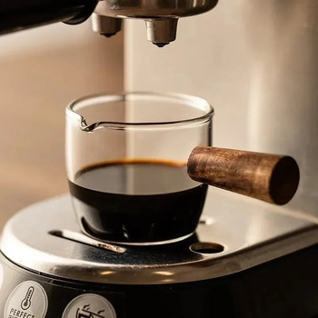 50/75/100ML Μεζούρα Espresso με Ξύλινη Λαβή Διπλά/Μονά στόμια Clear Coffee Shot Γυαλί Ανθεκτική στη θερμότητα Ρετρό κανάτα γάλακτος
