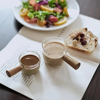 Мерителна чаша за еспресо 50/75/100 мл с дървена дръжка, двоен/единичен накрайник, прозрачна чаша за кафе, топлоустойчива ретро кана за мляко