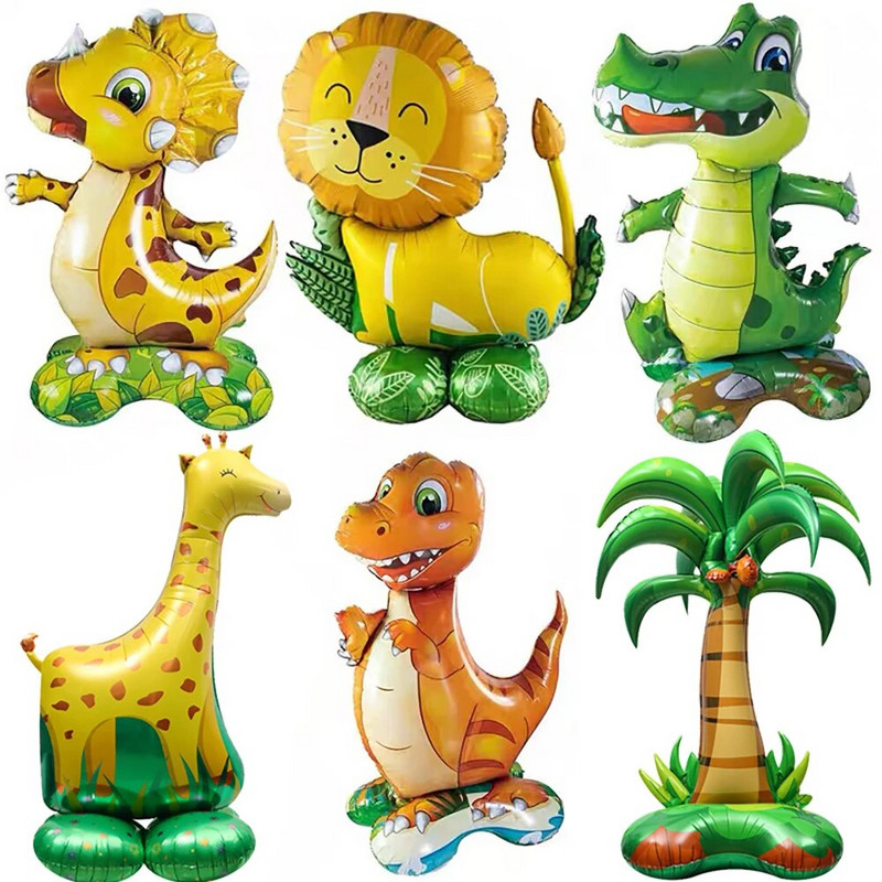 4D în picioare, leu mare, dinozaur, animale din folie, baloane decorative uriașe pentru copii, junglă, safari, decorațiuni pentru petrecerea de aniversare Globos