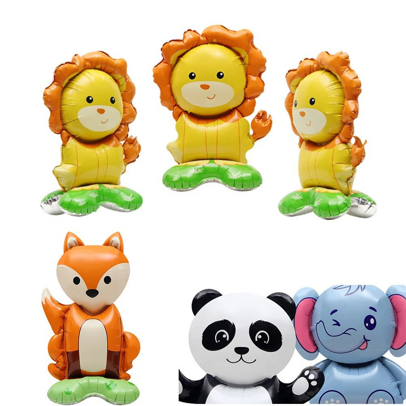 4D în picioare, leu mare, dinozaur, animale din folie, baloane decorative uriașe pentru copii, junglă, safari, decorațiuni pentru petrecerea de aniversare Globos