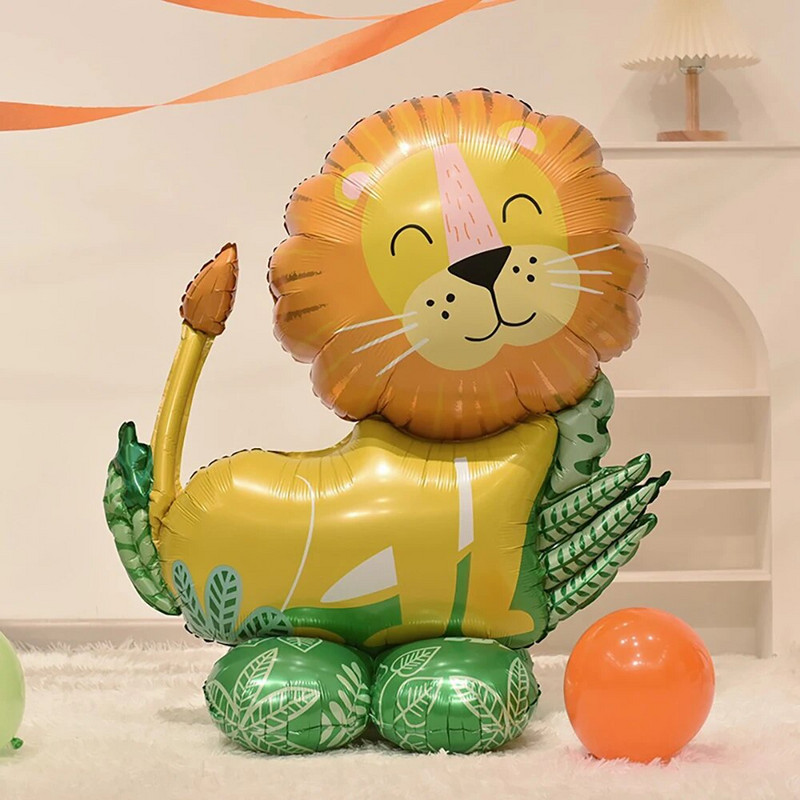 4D în picioare, leu mare, dinozaur, animale din folie, baloane decorative uriașe pentru copii, junglă, safari, decorațiuni pentru petrecerea de aniversare Globos