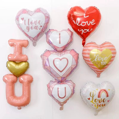 Фолиеви балони във формата на сърце Честит Свети Валентин Парти Декорация на стая Рожден ден Годишнина от сватба I LOVE YOU Балон