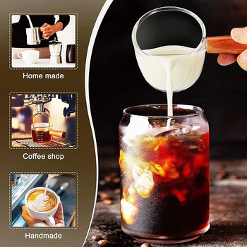 50/75/100/140 мл стъклена мерителна чаша за еспресо с дървена дръжка Двойна/една гърла кана за мляко Кухненска чиния за сос Домашни съдове за кафе