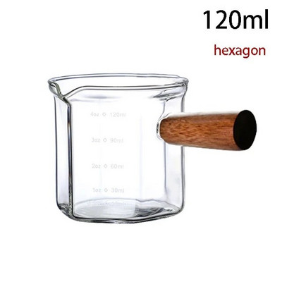 50/75/100/140 ml staklena mjerna šalica za espresso s drvenom ručkom vrč za mlijeko s dva/jedna usta kuhinjska posuda za umak Kućno posuđe za kavu