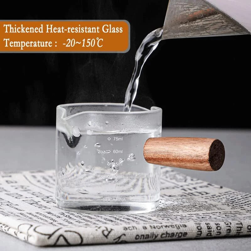 50/75/100/140 ml staklena mjerna šalica za espresso s drvenom ručkom vrč za mlijeko s dva/jedna usta kuhinjska posuda za umak Kućno posuđe za kavu